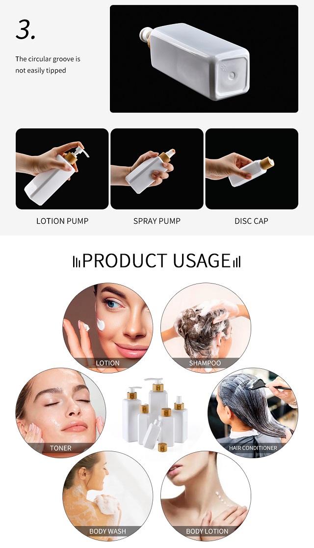 White Square Plastic Pump Bottle with Bamboo Wooden Lid Белая квадратная пластиковая бутылка-насос с бамбуковой деревянной крышкой