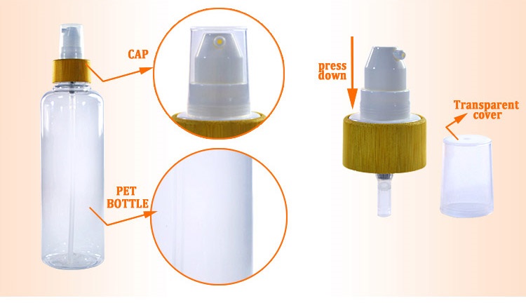 White PET Plastic Bottle and JAR set With Bamboo Lid Пластиковая бутылка белого питомца и банка с бамбуковой крышкой