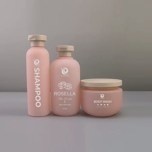 Экологичный розовый HDPE 200 мл 400 мл 500 мл Soft Touch косметическая упаковка лосьон для тела пластиковая бутылка для шампуня с насосом