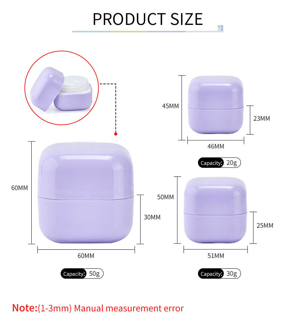 Косметический пакет для ухода за кожей, 20 г, 30 г, 50 г, квадратный полипропилен, синий, белый, фиолетовый, лосьон для глаз, крем, косметическая банка