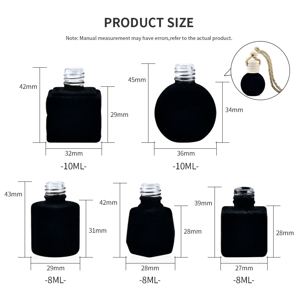 Новый дизайн 8 мл 10 мл красный, зеленый, черный замшевый деревянный колпачок автомобильный ароматизатор стеклянная бутылка ароматические бутылки с водой для освежителя воздуха