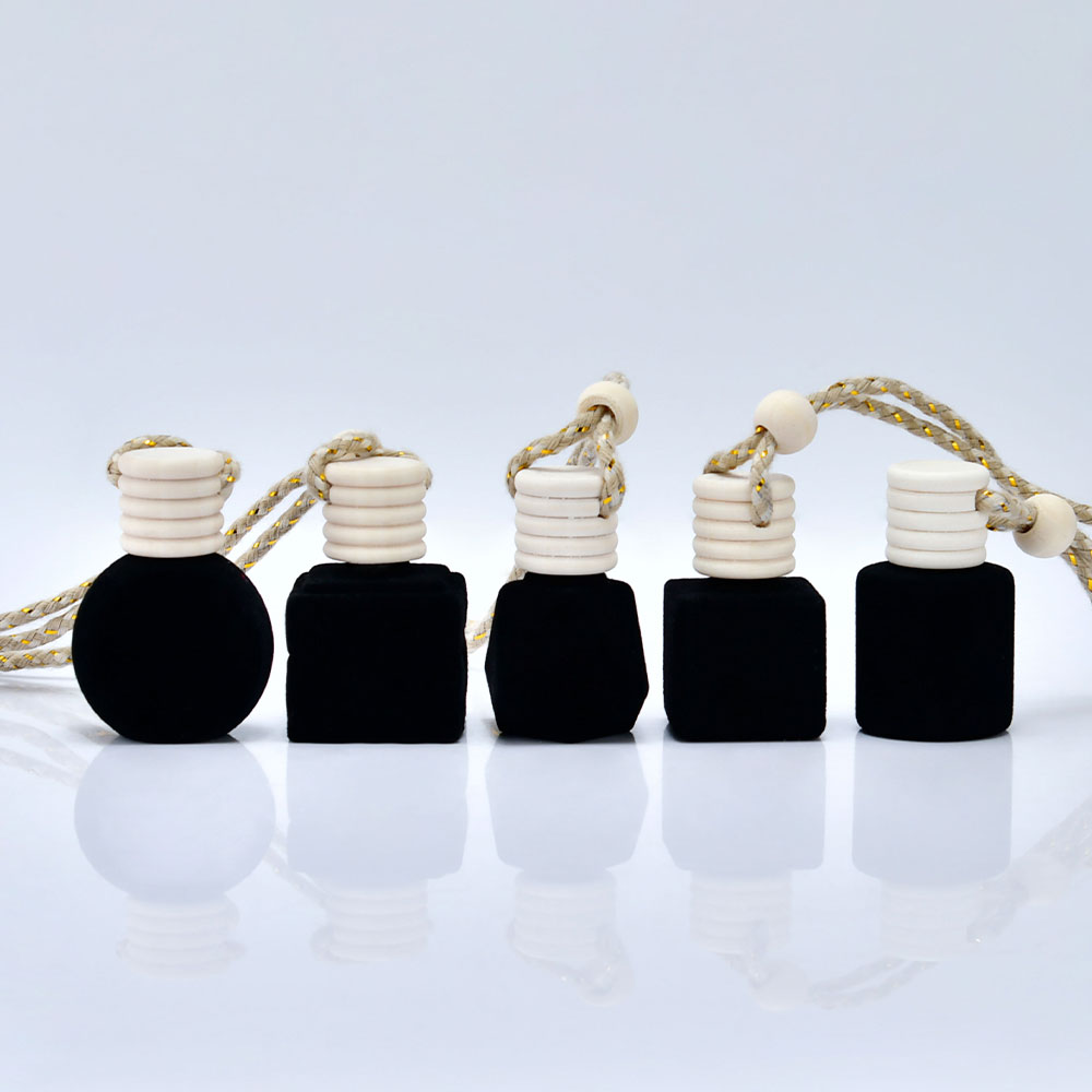 Новый дизайн 8 мл 10 мл красный, зеленый, черный замшевый деревянный колпачок автомобильный ароматизатор стеклянная бутылка ароматические бутылки с водой для освежителя воздуха