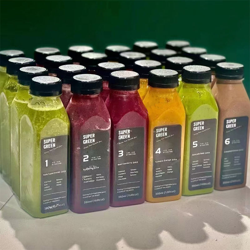 Новая пустая квадратная пластиковая бутылка для сока пищевого качества на 12 унций с крышкой 350 мл бутылка для фруктового сока с винтовой крышкой