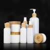 Бамбуковый набор косметической упаковки, 100 мл, 250 мл, 500 мл, банка для крема для ухода за кожей, белая пластиковая бутылка-распылитель для шампуня, лосьона с бамбуковым насосом