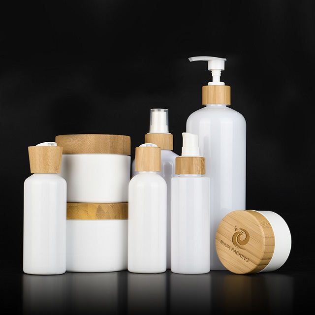 Бамбуковый набор косметической упаковки, 100 мл, 250 мл, 500 мл, банка для крема для ухода за кожей, белая пластиковая бутылка-распылитель для шампуня, лосьона с бамбуковым насосом
