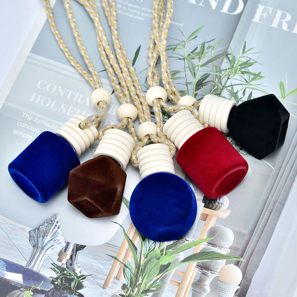 Новый дизайн 8 мл 10 мл красный, зеленый, черный замшевый деревянный колпачок автомобильный ароматизатор стеклянная бутылка ароматические бутылки с водой для освежителя воздуха