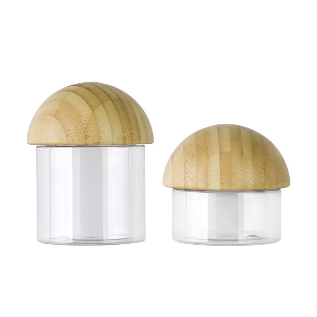 Пользовательский логотип 5 унций 8 унций Сахарный скраб Масло для тела Косметический контейнер Матовый янтарь ПЭТ Пластиковая банка для крема с грибной бамбуковой крышкой