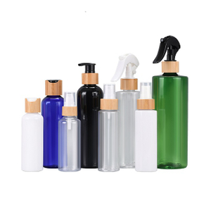 Пустая пластиковая бутылка для шампуня 100 мл, 8 унций, 250 мл, 300 мл, 500 мл, прозрачная белая пластиковая бутылка для лосьона-спрея с насадкой, бамбуковая деревянная крышка
