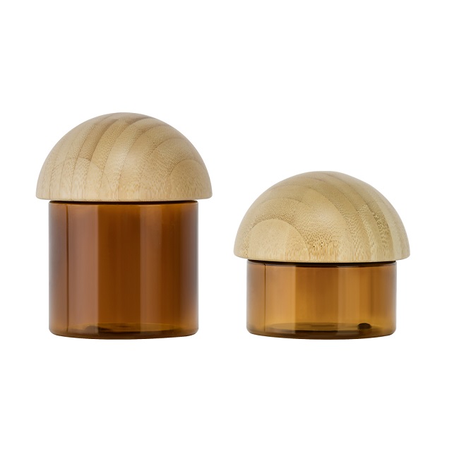 Пользовательский логотип 5 унций 8 унций Сахарный скраб Масло для тела Косметический контейнер Матовый янтарь ПЭТ Пластиковая банка для крема с грибной бамбуковой крышкой