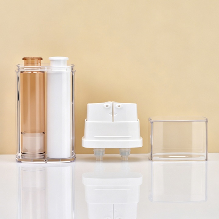 Лидер продаж, пустой двойной тюбик 2 в 1, двухкамерный крем для лица, крем для глаз, сыворотка, пластиковые косметические безвоздушные бутылки с насосом для лосьона